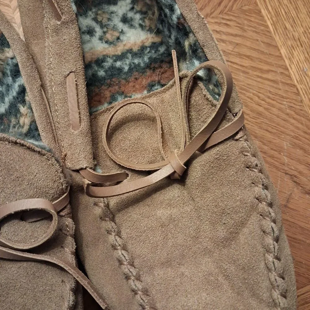 Men's Muk Luks Tan Brown Suede Slipper Fleece Lining Size 11 Adult Casual Soft